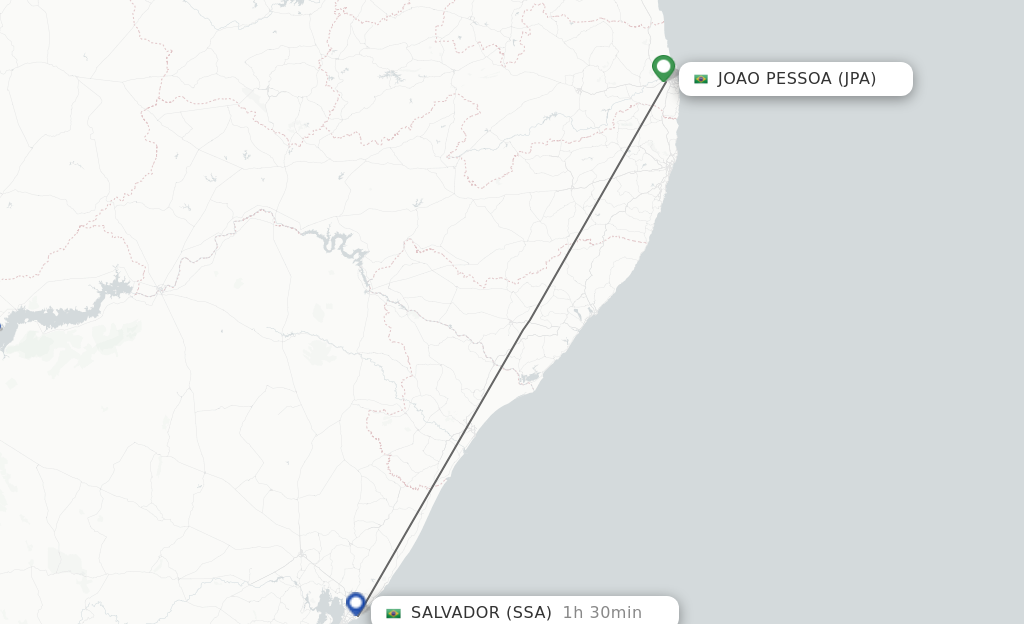 Flights from Joao Pessoa to Salvador route map