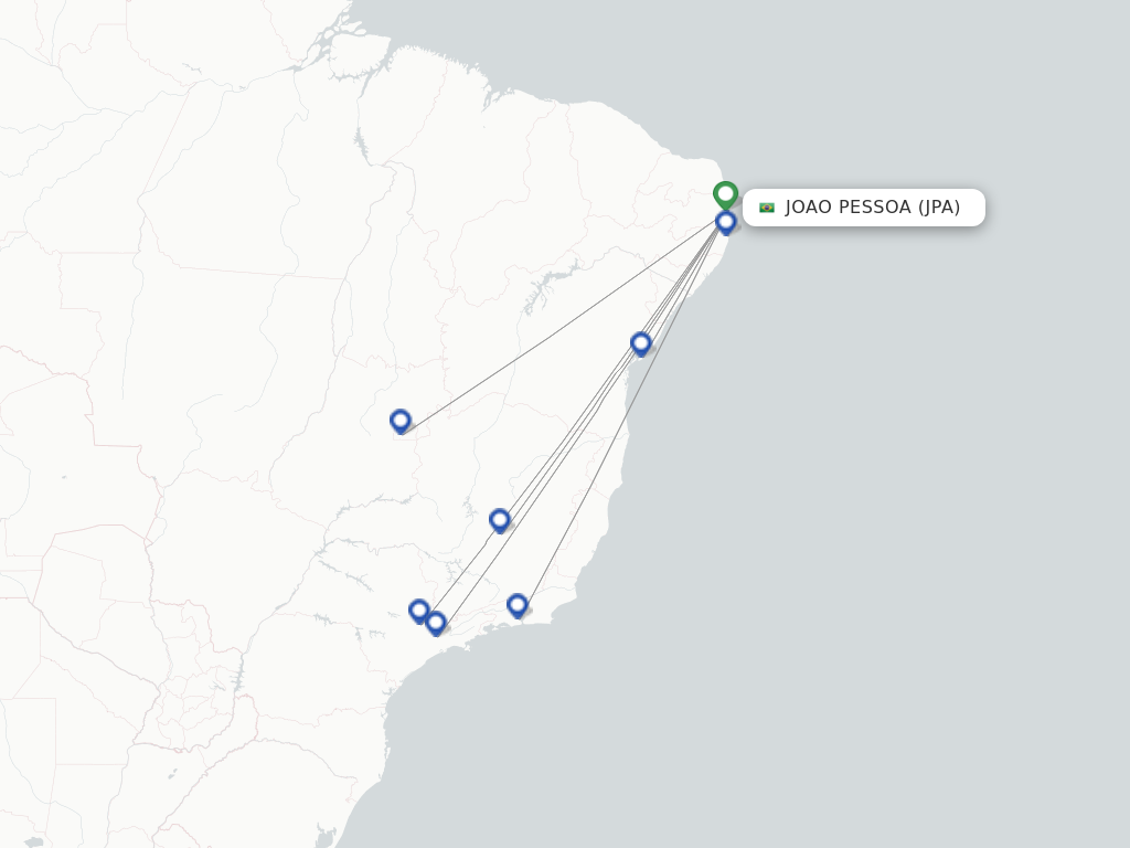Flights from Joao Pessoa to Sao Paulo route map