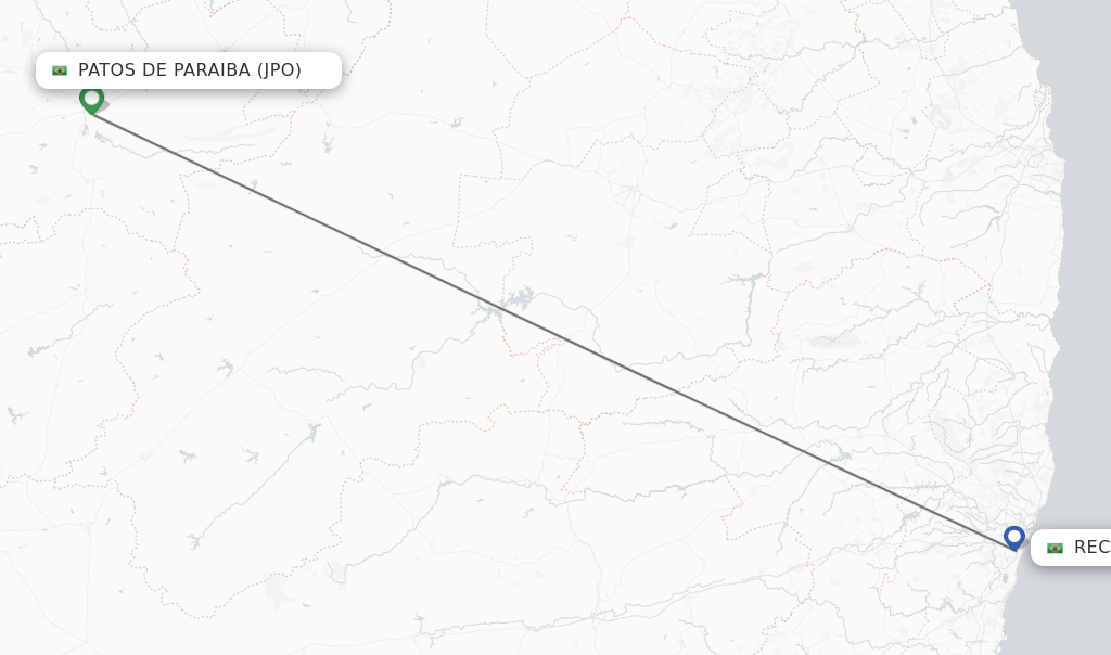 Flights from Patos de Paraiba to Recife route map