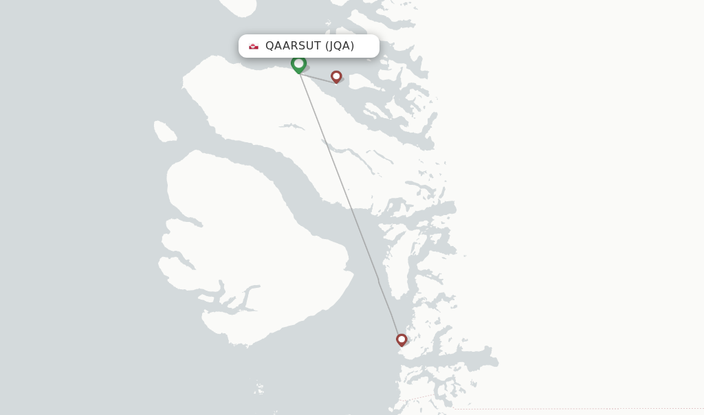 Route map with flights from Qaarsut with Air Greenland