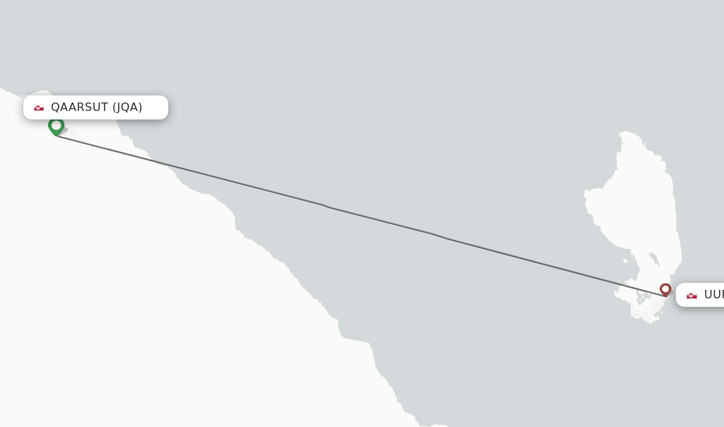 Flights from Qaarsut to Uummannaq route map
