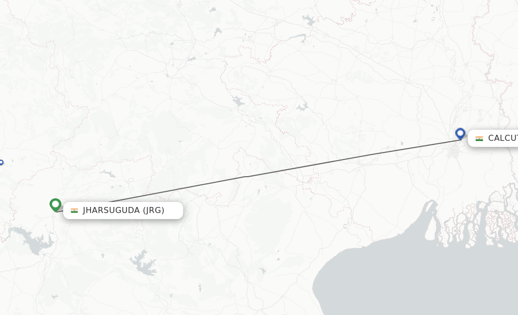 Flights from Jharsuguda to Kolkata route map