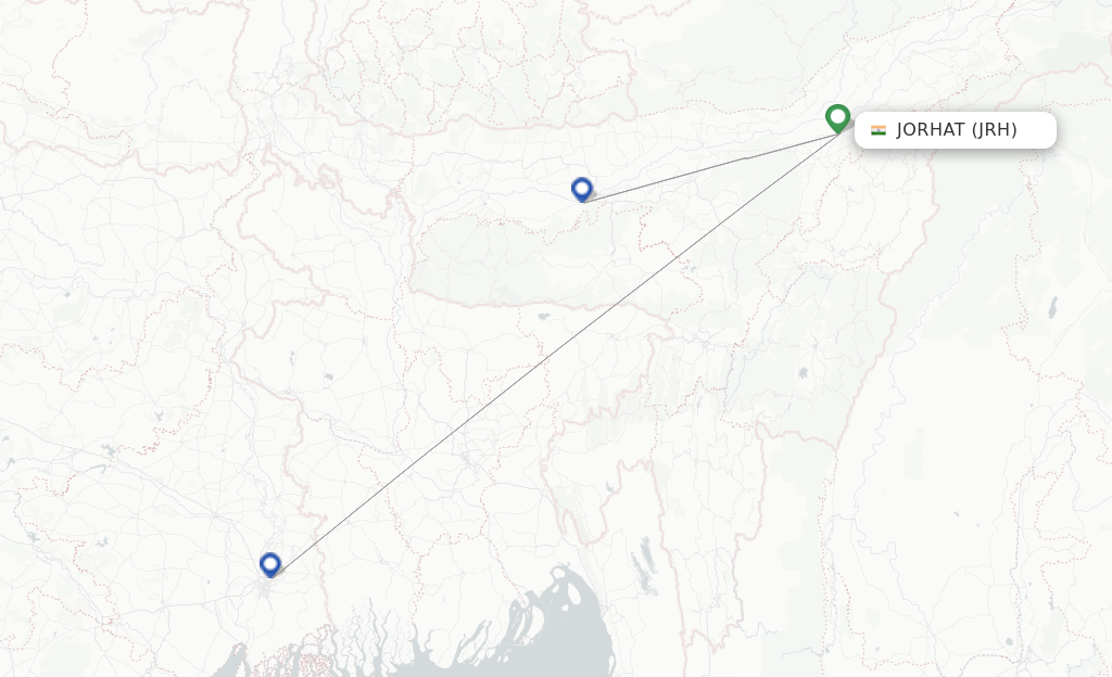 Route map with flights from Jorhat with IndiGo