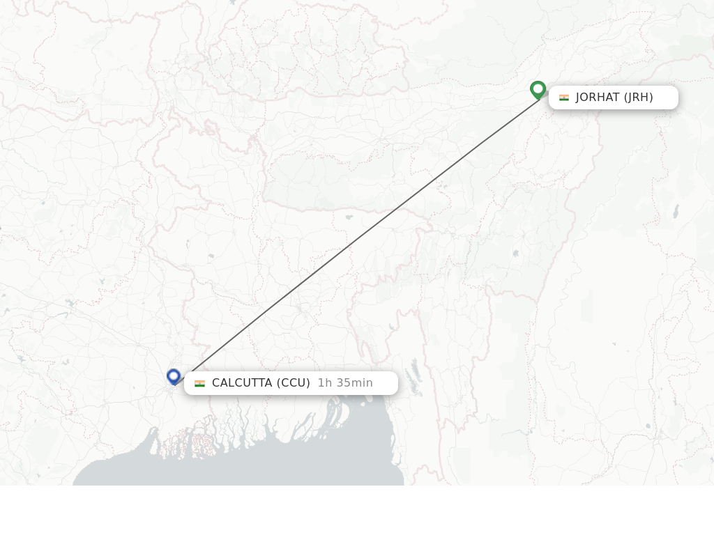 Flights from Jorhat to Kolkata route map