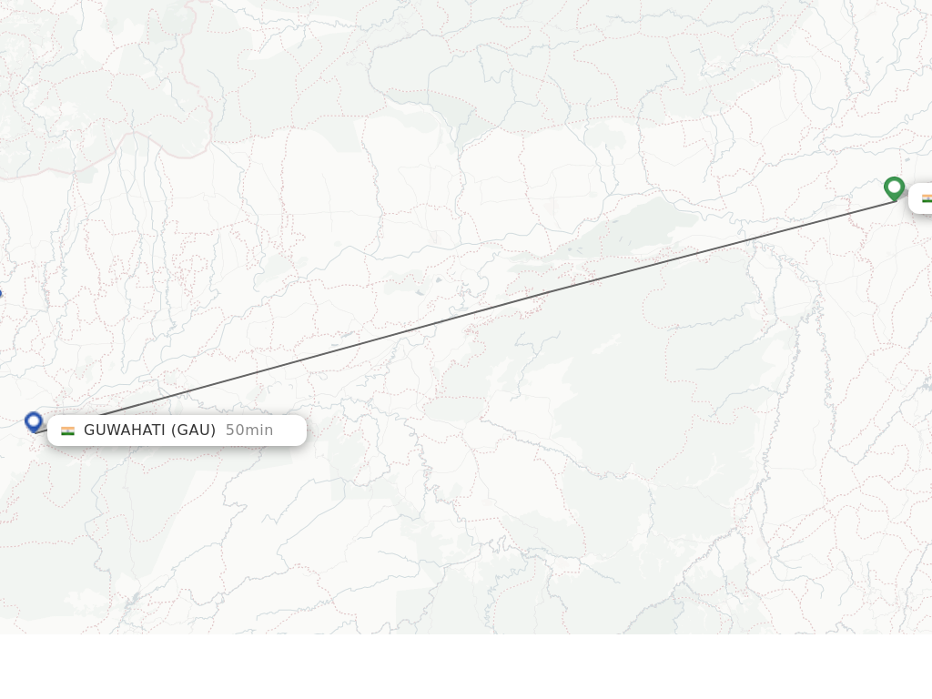 Flights from Jorhat to Guwahati route map