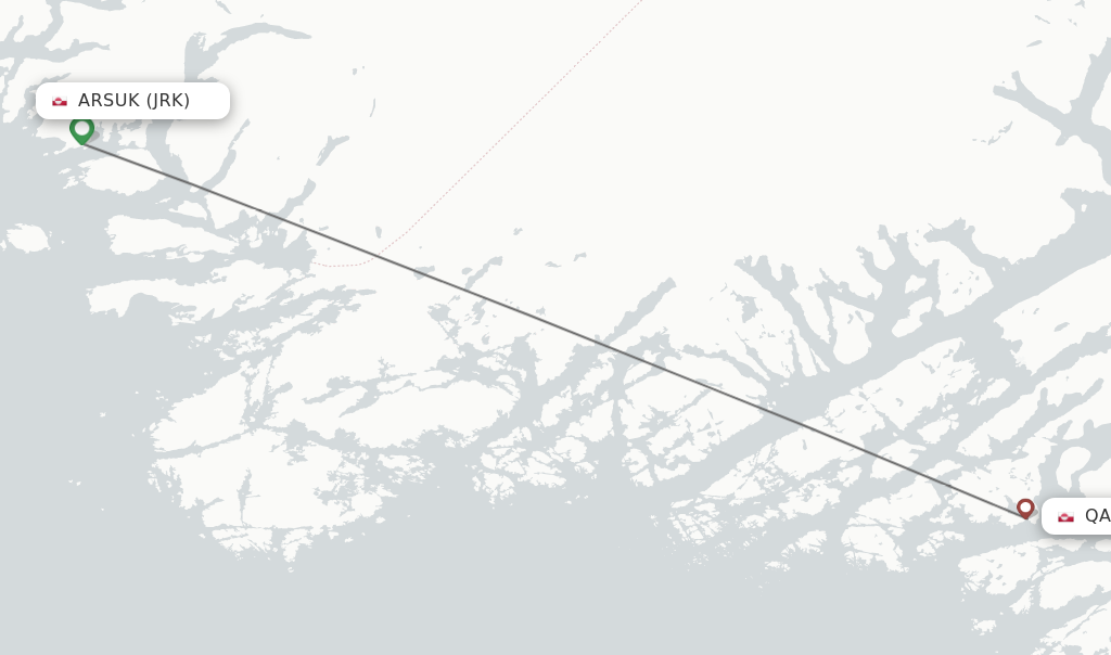Flights from Arsuk to Qaqortoq route map
