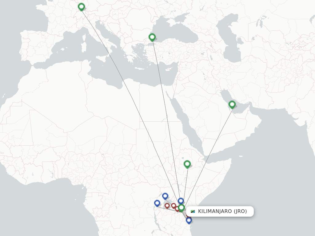 Flights from Kilimanjaro to Nairobi route map