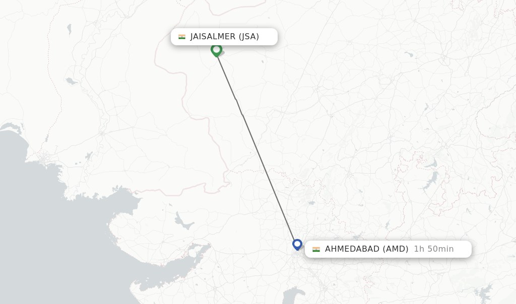 Flights from Jaisalmer to Ahmedabad route map