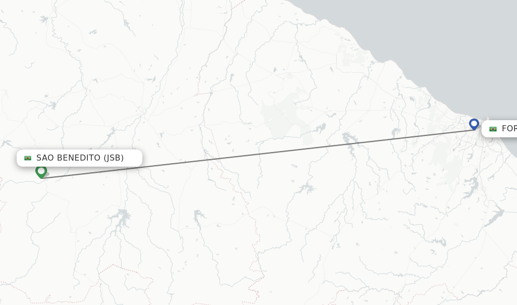 Flights from Sao Benedito to Fortaleza route map