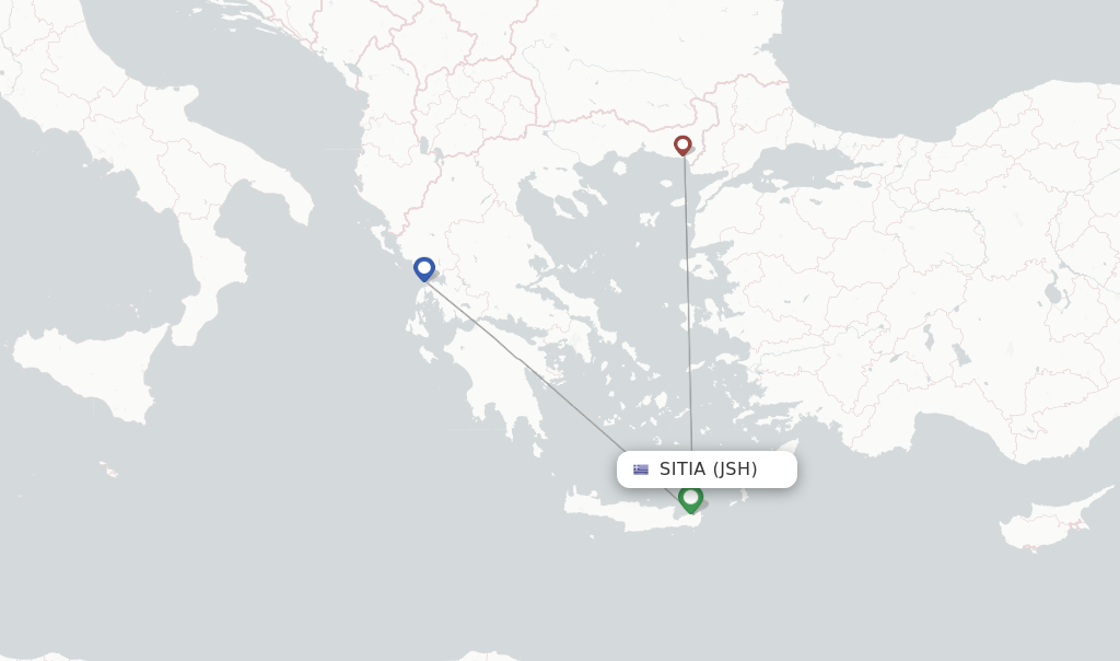 Route map with flights from Sitia with Sky Express
