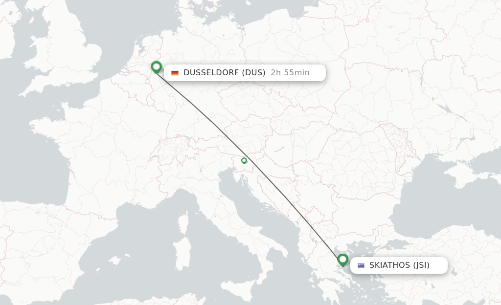 Flights from Skiathos to Dusseldorf route map