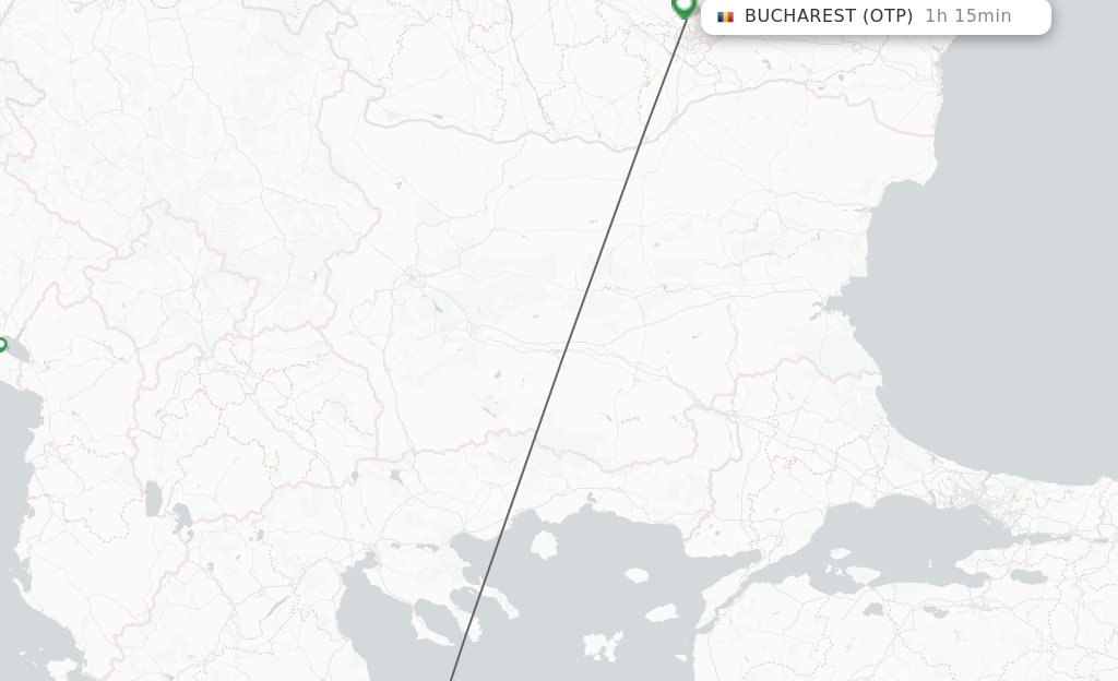 Flights from Skiathos to Bucharest route map