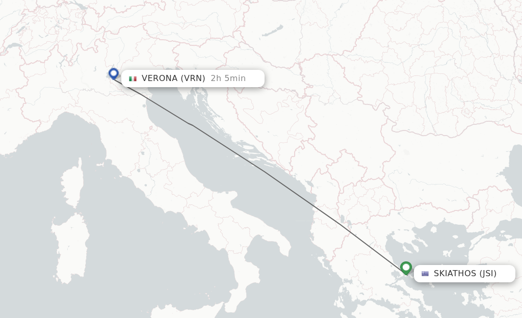 Flights from Verona to Skiathos route map
