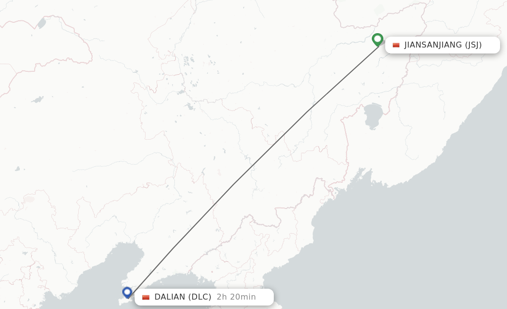 Flights from Jiansanjiang to Dalian route map