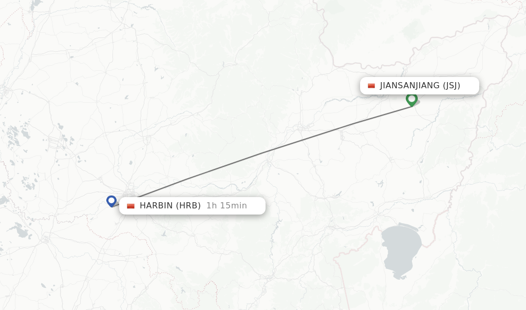 Flights from Jiansanjiang to Harbin route map
