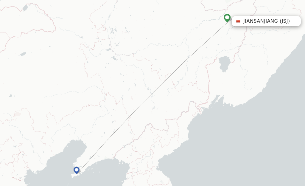 Route map with flights from Jiansanjiang with Shandong Airlines