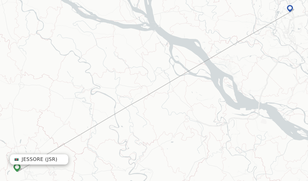 Route map with flights from Jessore with US-Bangla Airlines