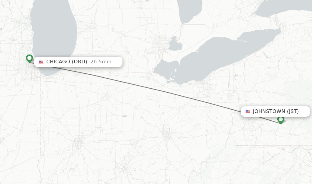 Flights from Johnstown to Chicago route map