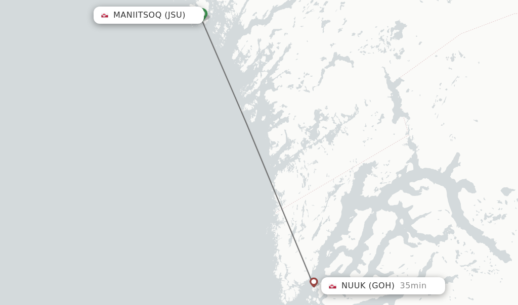 Flights from Maniitsoq to Nuuk route map