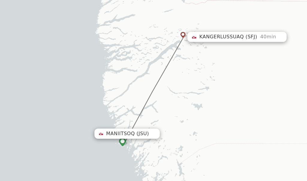 Flights from Maniitsoq to Kangerlussuaq route map