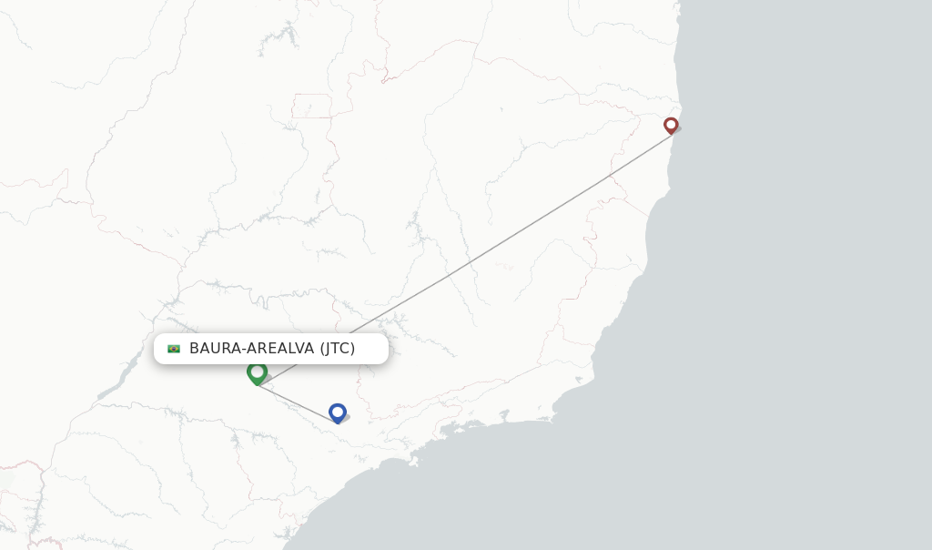 Route map with flights from Baura-Arealva with Azul