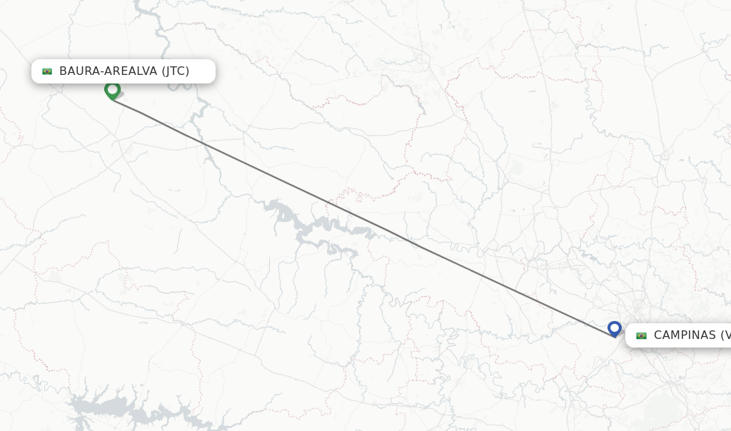 Flights from Baura-Arealva to Campinas route map