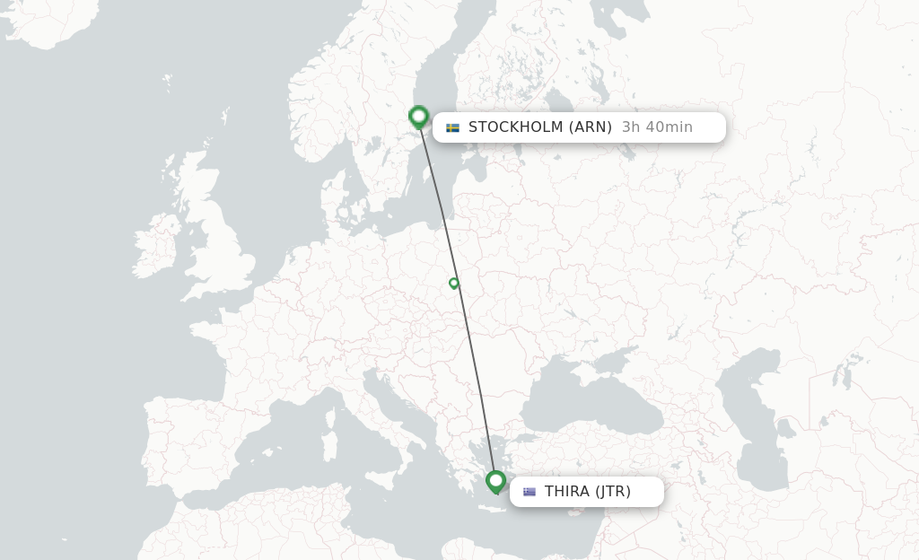 Flights from Thira to Stockholm route map
