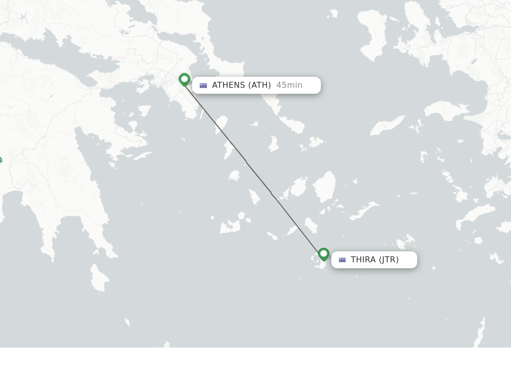 Flights from Thira to Athens route map