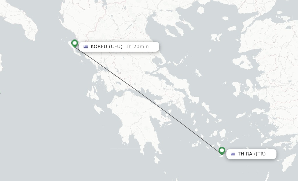 Flights from Thira to Kerkyra route map