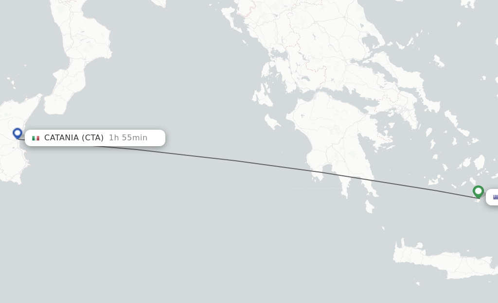 Flights from Thira to Catania route map