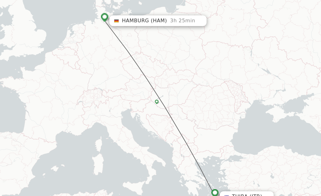 Flights from Thira to Hamburg route map