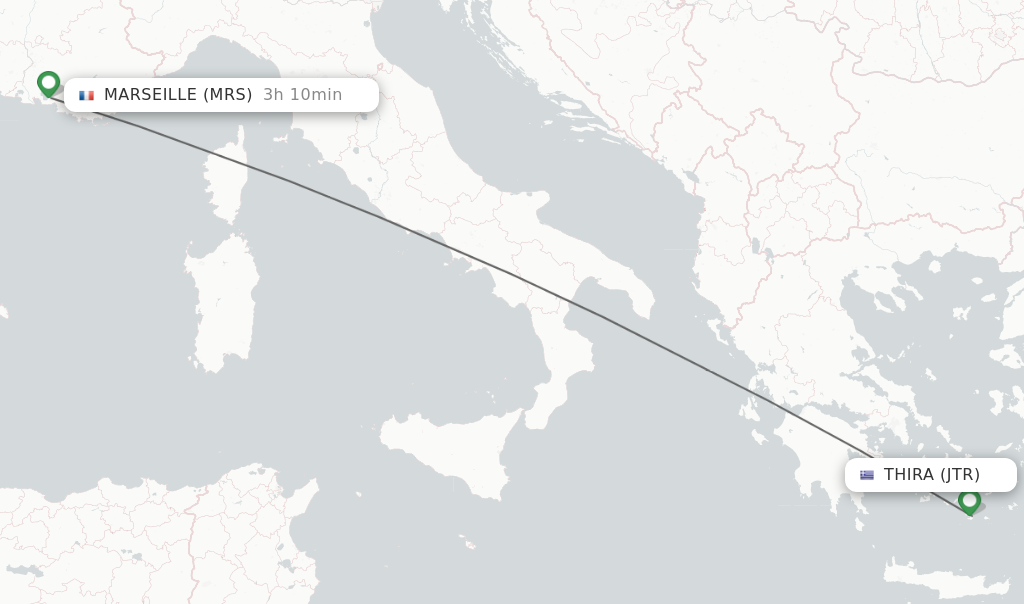 Flights from Thira to Marseille route map