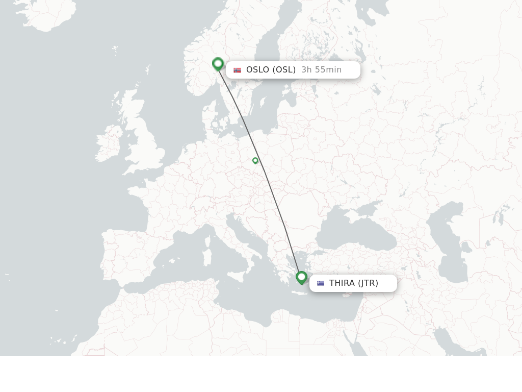 Flights from Thira to Oslo route map