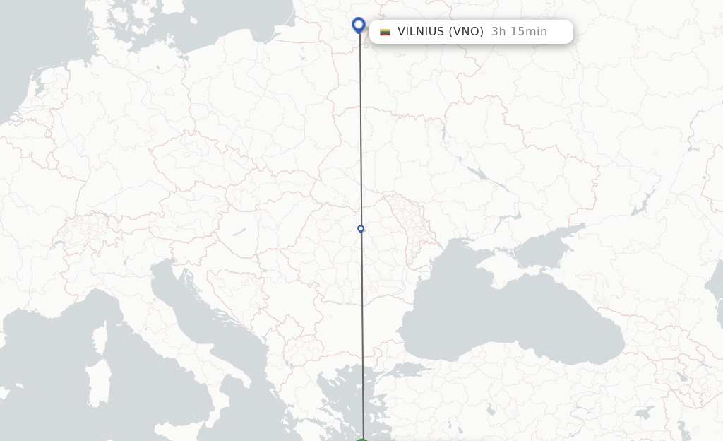 Flights from Vilnius to Thira route map