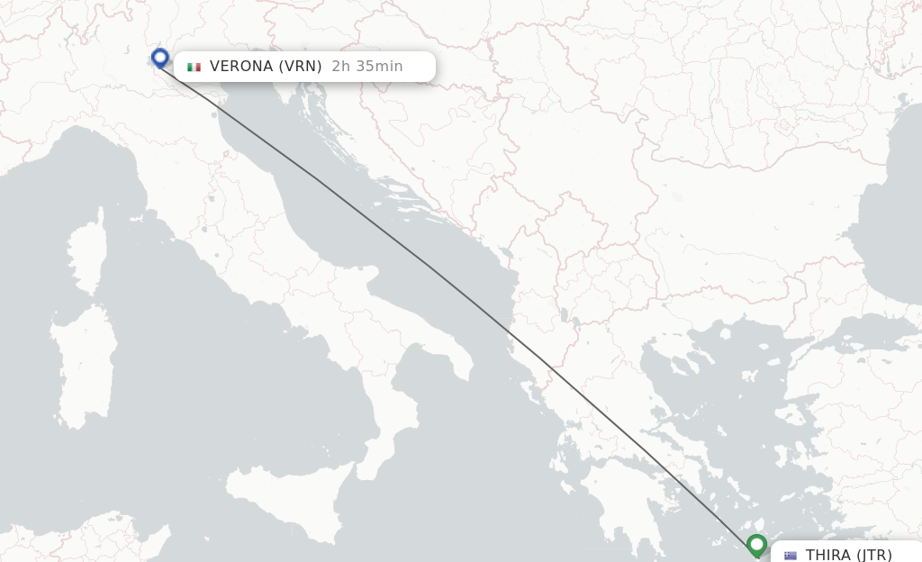 Flights from Thira to Verona route map