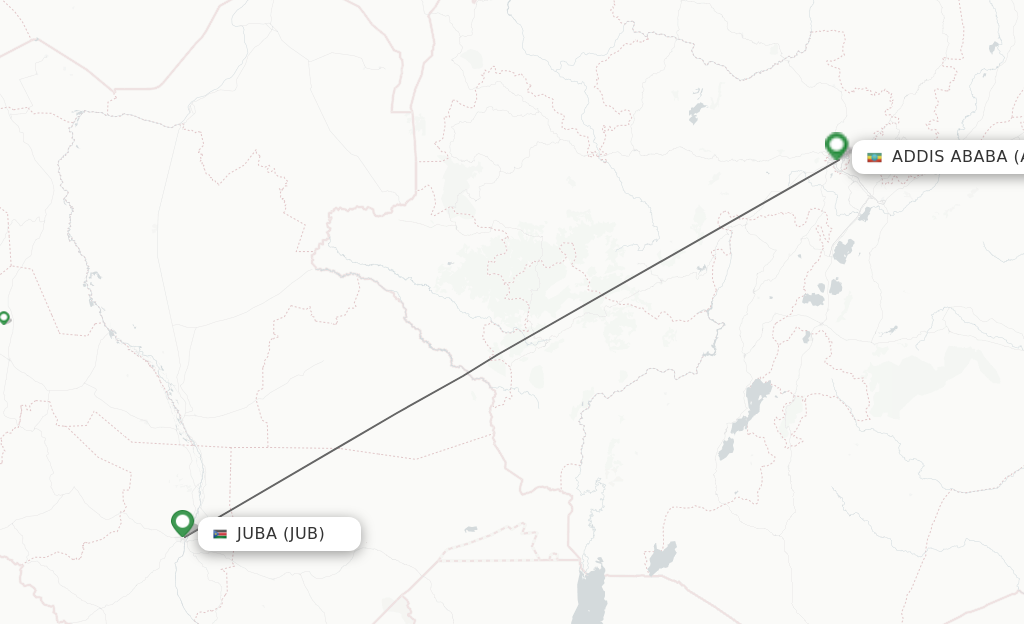 Flights from Juba to Addis Ababa route map