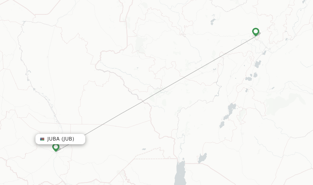 Route map with flights from Juba with Ethiopian