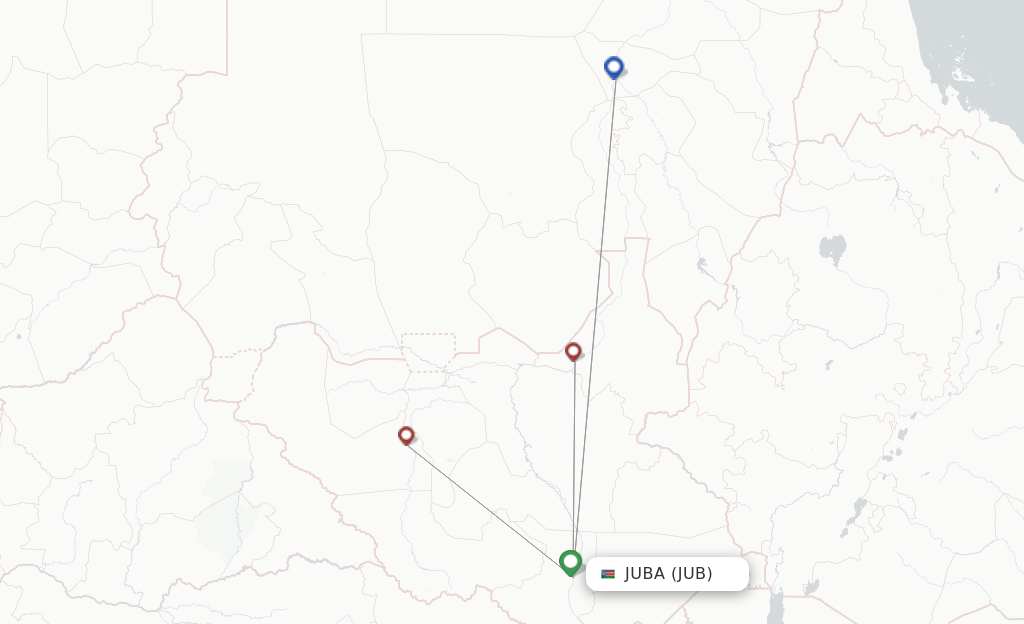 Route map with flights from Juba with Badr Airlines