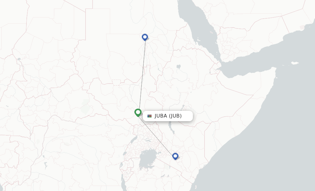 Route map with flights from Juba with Kenya Airways