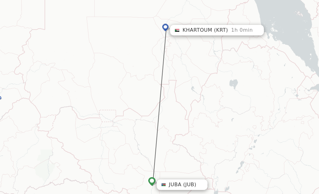 Flights from Juba to Khartoum route map