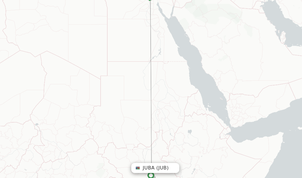 Route map with flights from Juba with EgyptAir
