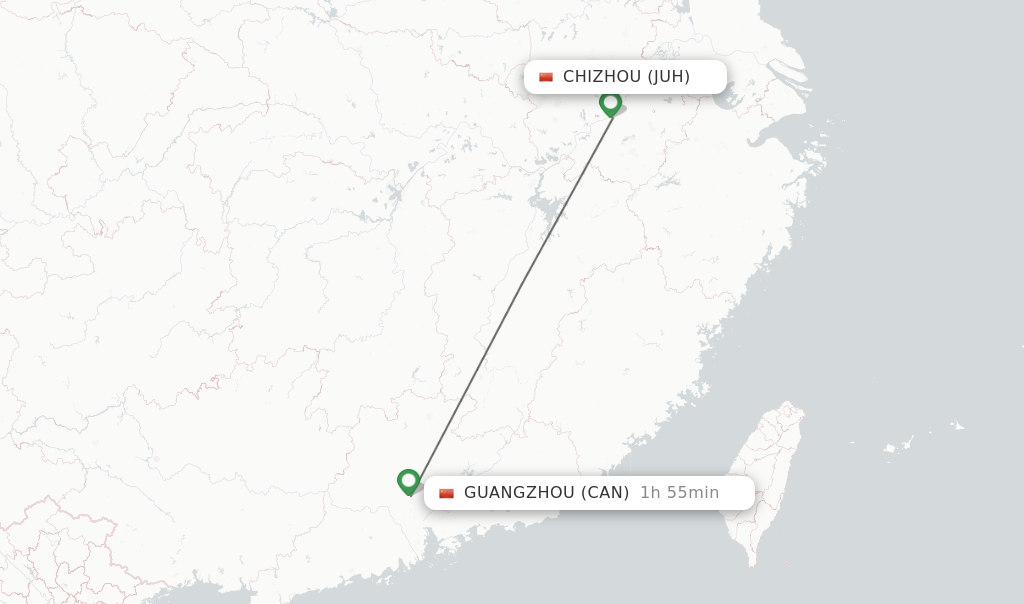 Flights from Chizhou to Guangzhou route map