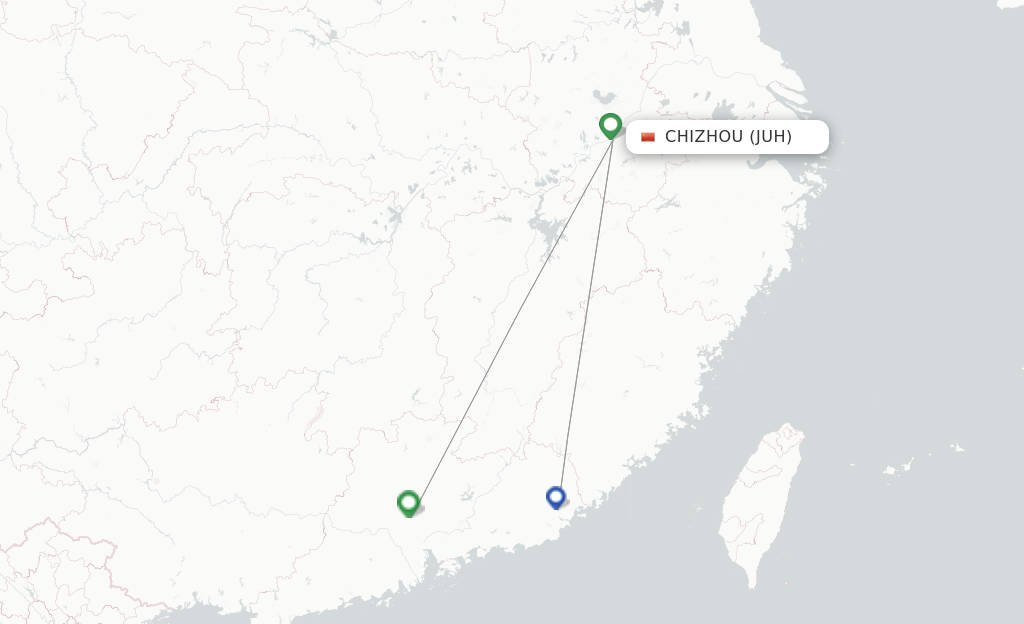 Route map with flights from Chizhou with China Southern