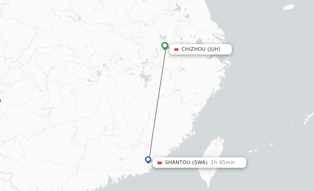 Flights from Chizhou to Jieyang route map