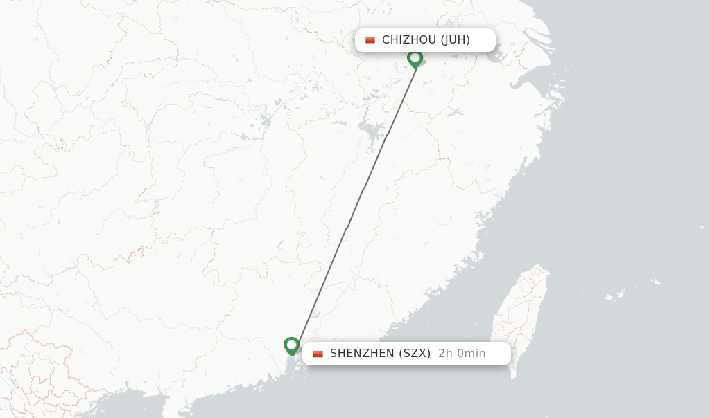 Flights from Chizhou to Shenzhen route map