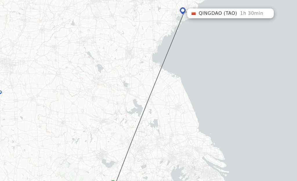 Flights from Chizhou to Qingdao route map