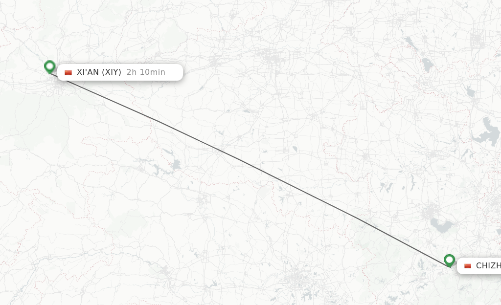 Flights from Chizhou to Xian route map