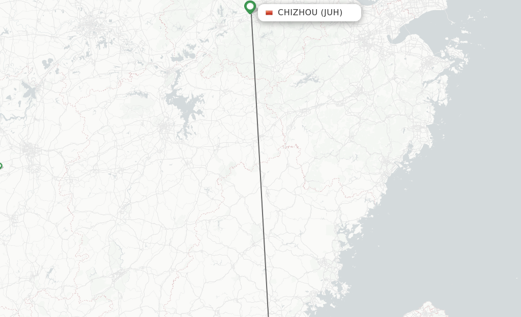 Flights from Chizhou to Xiamen route map
