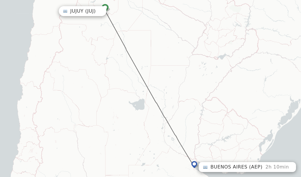 Flights from Jujuy to Buenos Aires route map