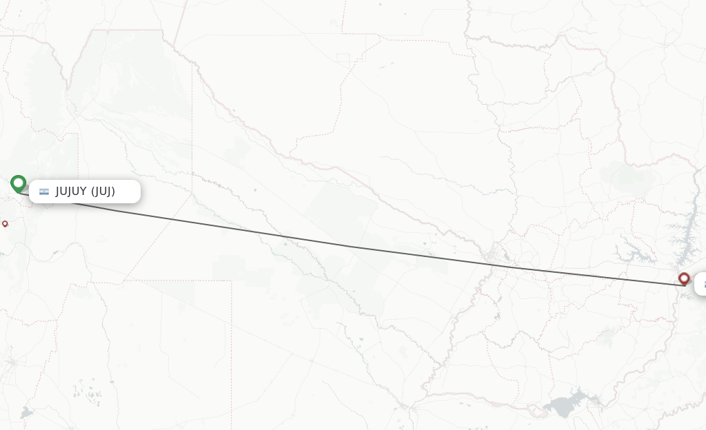Flights from Jujuy to Iguazu route map